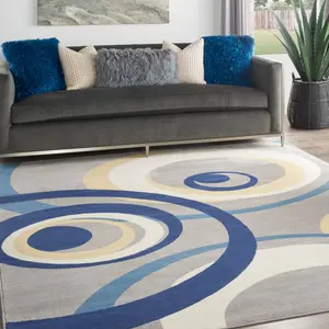 Nourison Grafix Retro Contemporary Geometric Multicolor Indoor Home Decorative Rug - Contemporary Rugs for Living Spaces