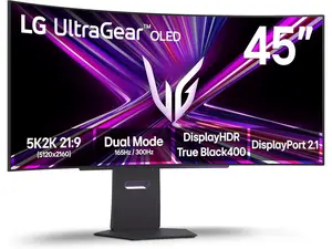 LG UltraGear 45" WUHD DUAL MODE 4K 165Hz FHD 330Hz FreeSync Premium Pro G-SYNC compatible 0.03ms USB-C HDR400 Curved OLED Gaming Computer Monitor with Height Adjustable, Swivel & Tilt stand 45GX950A-B