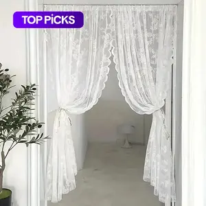 Rose Flower Embroidery Lace Door Curtain, 2 Counts/set Romantic Light-Filtering Door Curtains for Home & Party Decor, Window Curtains and Nettings, Window Decorations Supplies, Interior Decoration Accessories, Room Decor Curtain