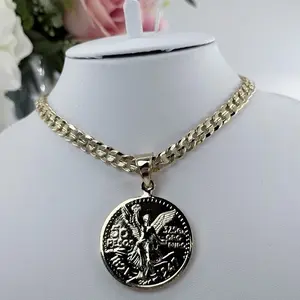 14K Gold Plated 50 Pesos Big Coin Pendant for Men with Chain - Elegant and Durable Design