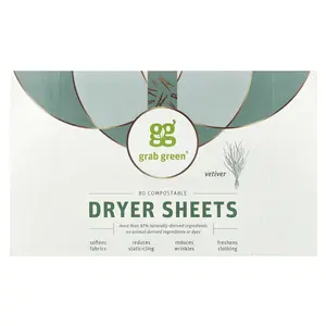 Grab Green Dryer Sheets, Vetiver, 80 Compostable Sheets