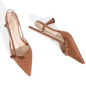 LOCERICH Women's Pumps Kitten Heels Closed Toe Rhinestone Slingback Pointed Toe Dress Shoes for Women Low Heel Bow Tie Comfortable Bridal Wedding Prom
