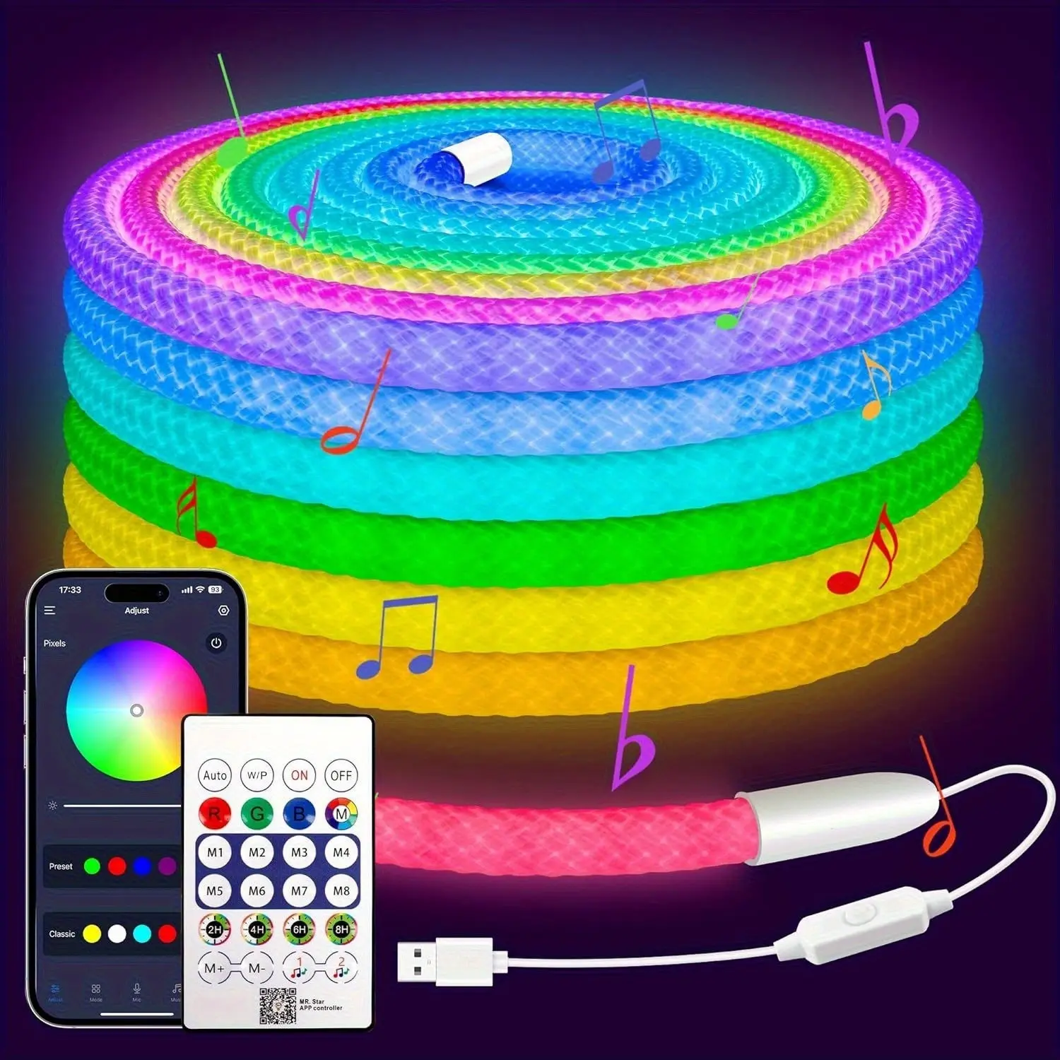 360 Degree Glowing Grid Weave Light Strip, Addressable Icrgb LED Strip, Customizable Rgb, Music Sync, DIY Design, USB Powered Flexible Neon LED Lights, Programmable Led Light, Led Light Strips, Led Lighting, Rgb Led Effects