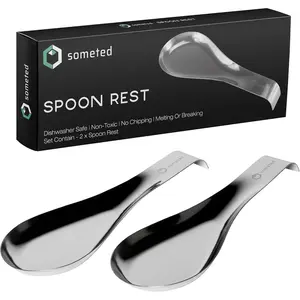 Stainless Steel Spoon Rest-Spatula Ladle Holder Set of 2 Stainless Steel Utensil Spoon Rest Holder Brushed Finish Dishwasher Safe Serving Cooking Modern Stylish Silver