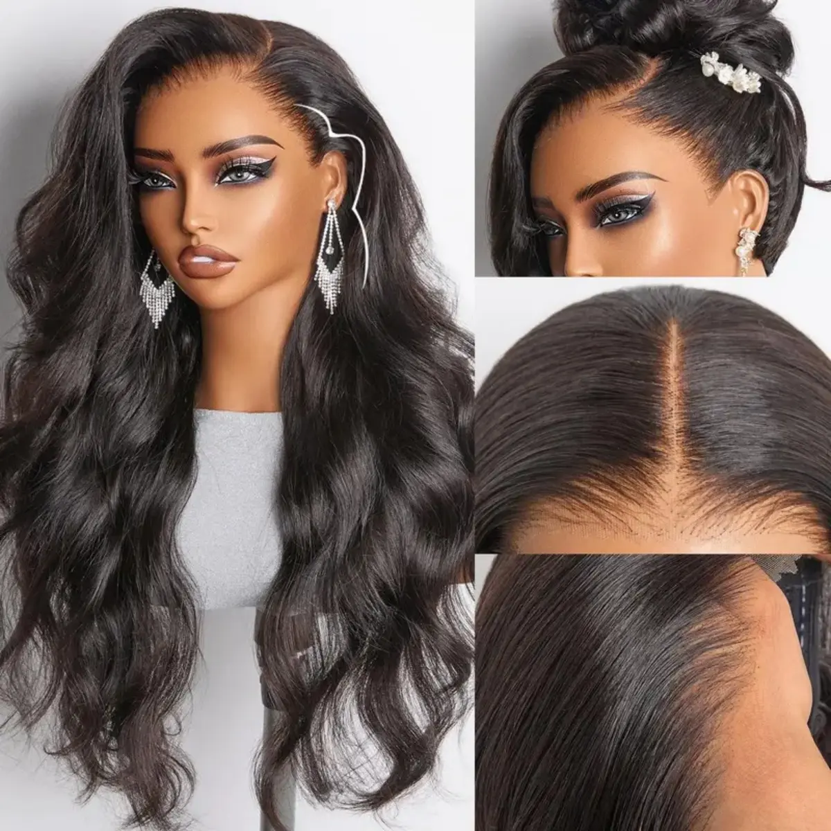 Pobokix Female 7x6 HD Lace Closure Glueless Body Wave Human Hair Wig, 200% Density Natural Black, Pre-Plucked, Pre-Cut, Heat-Resistant, Secure Drawstring Ready-to-Wear Human Hair Wigs