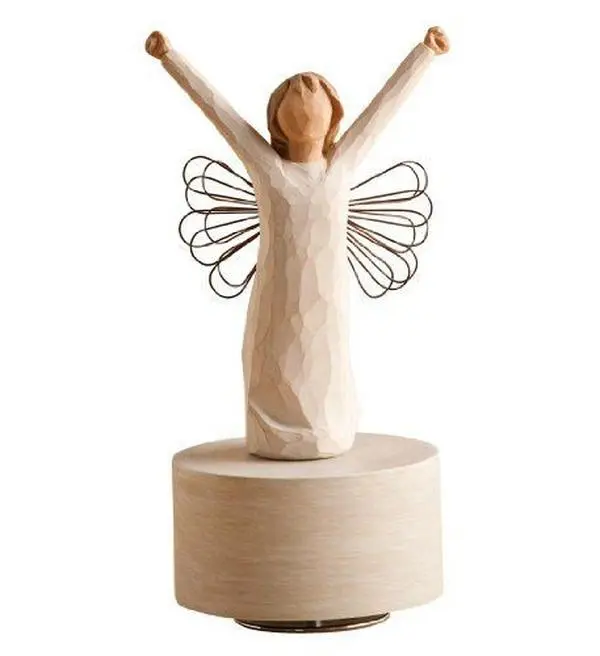 Courage Musical Willow Tree Figurine, Resin-Steel Home Decor Ornament with Stainless Steel Rotating Base