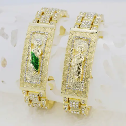 St. Jude Symbol San Judas Taddeo Spin Bracelet - Metal-Plated Rhinestone Bracelet, Personalized Jewelry, Trendy Stack Bangle, Stackable Daily Costume Jewelry Gift for Women