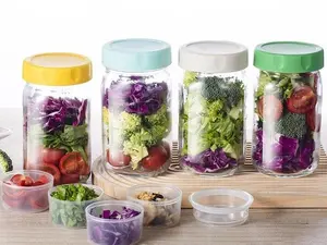 Salad Dressing SOLIGT 4 Pack 32oz Glass Salad Jars with Lids - Leakproof Mason Jars with Wet/Dry Separation for Meal Prep, Includes Small Boxes for Dressing & Dry Ingredients, Christmas Gift Idea