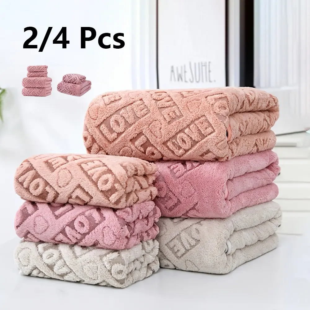 4pcs Bathroom Towel Set (2 Bath Towels & 2 Hand Towels) - Letter Pattern Microfiber Towels, Soft Absorbent Lightweight Breathable, Versatile for Home, Hotel, Dorm & Gym Use