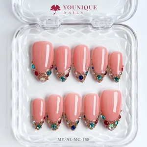 Younique Nails 2025 | MY Studio | Jewel Bloom | 10PCS 100% Handmade Press-On Nails | Reusable Colorful Art Glossy Design Acrylic Luxury Long Lasting 3D Stylish Office Wear Floral Embellished Rhinestone salon-quality