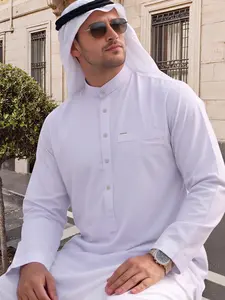 Islamic Traditional Men's Stand Collar Long Robe, Islamic Thobe, Business Casual Loose Fit, Modest, Ideal for Eid Al-Adha & Gift Giving