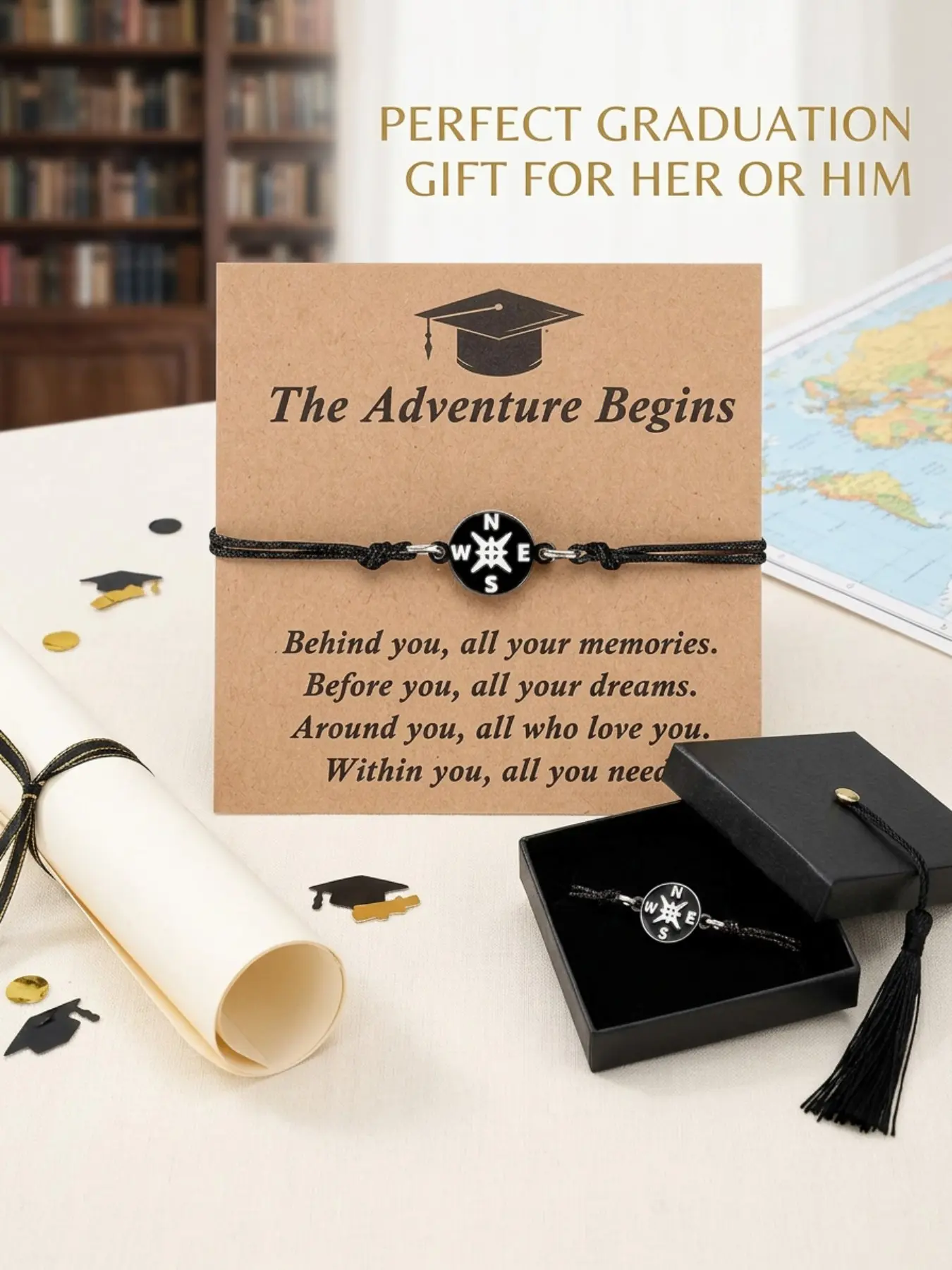 Graduation gifts for her/him, kindergarten graduates, high school/college gifts, 5th/8th grade boys' and girls' bracelets, women's jewelry cards, Stainless steel bracelet, adjustable cuffs for middle school and senior students, Adjustable Open Cuff