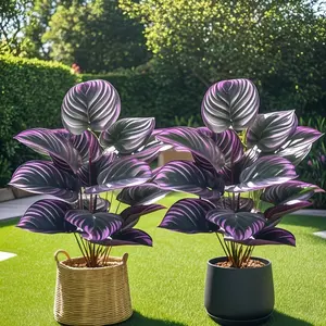2-Pack Large Mixed High-End Artificial Greenery Set, Violet Palm Plant for Home Office Decor, Artificial Outdoor Plants, Low Maintenance, All Seasons, Durable, Artificial Potted Plant