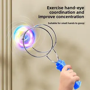 LED Rainbow Color Changing Magnetic Spinning Top Toy - Hand-Crank Powered Sensory Spinner Toy, Multiplayer Battle, Stress Relief for Kids