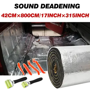 315"x17" Car Heat Sound Deadening Insulation Mat With Rollers & Car Trim Removal Tools - Aluminum Heat & Noise Barrier For Car, 5mm Thick X 800cm X 42cm For Trunk, Ceiling, Door, Heat Insulation, Auto Soundproofing, Compact Van/RV Protection