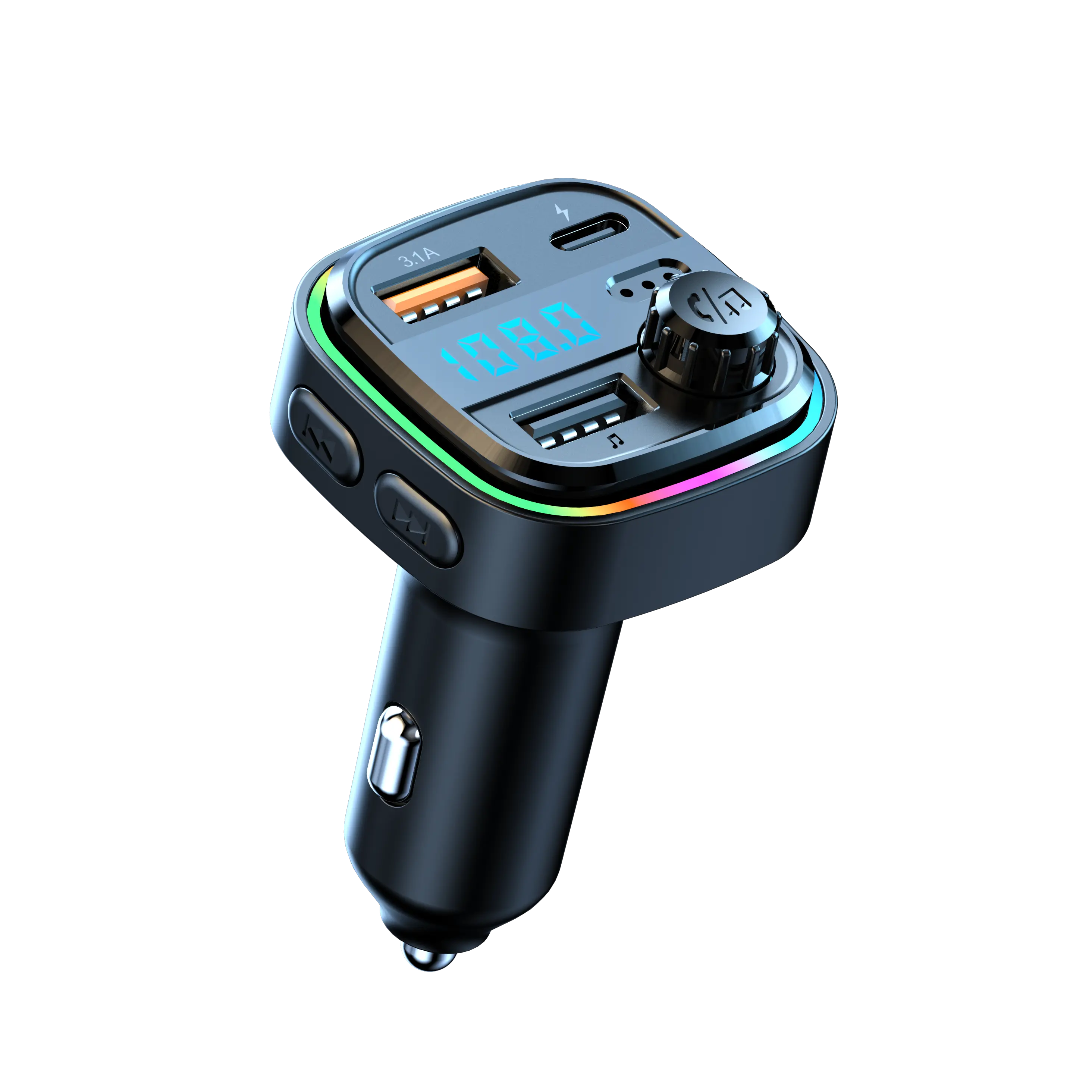 Diawicyar Bluetooth FM Transmitter with RGB Lights, 20W QC3.0 PD Fast Charging, 3.1A Output FM Audio Cell Phone Charger, Car Charger Compatible with iPhone 15/16/17 & Samsung S24 for All Cars