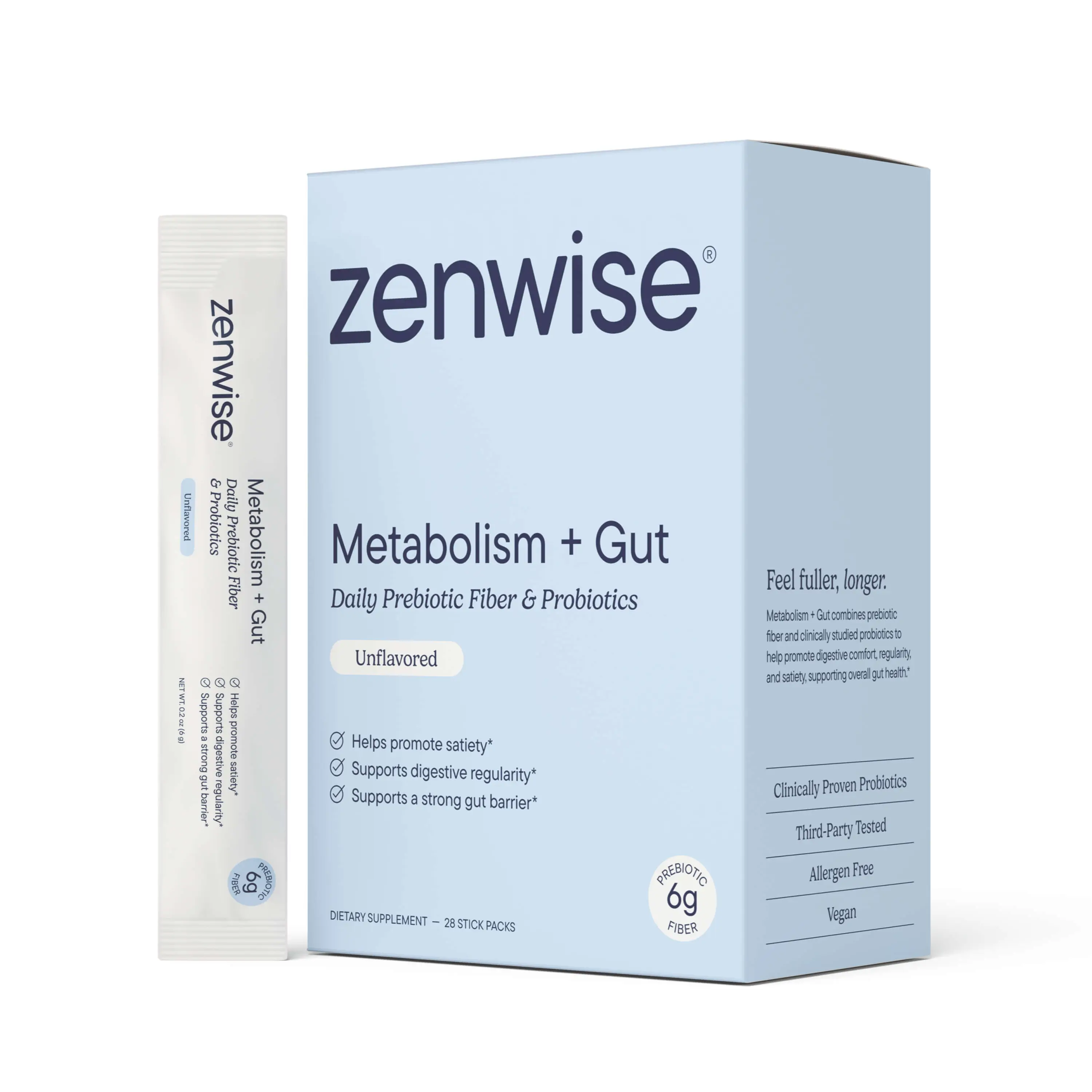 Zenwise Health Daily Metabolism Supplement with Prebiotics to Help Control Cravings and Support Digestive Health - Gut Health Support for Women & Men - 28 Count, Unflavored