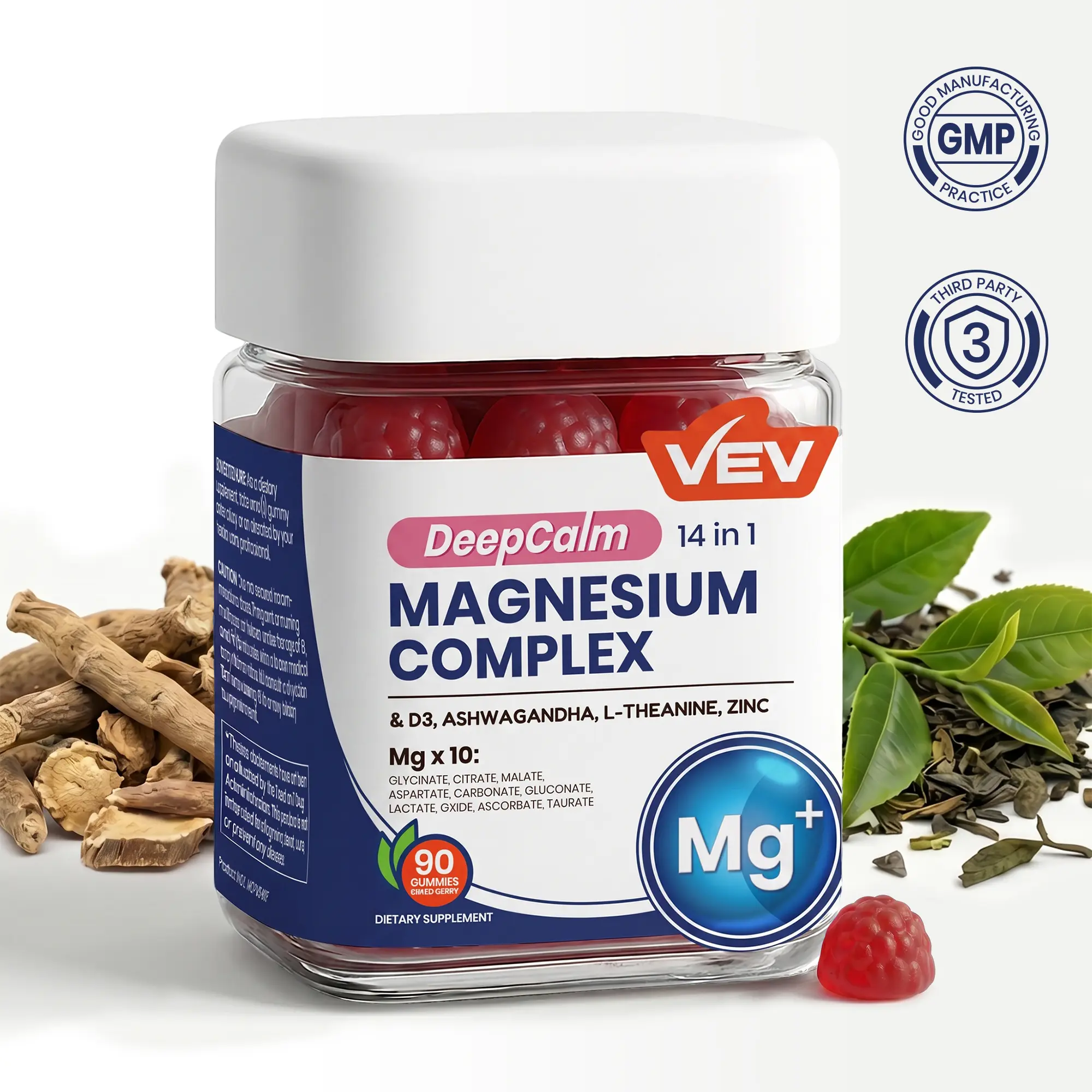 VEV DeepCalm Magnesium Complex Gummies - Ashwagandha, L-Theanine, D3 & Zinc, Vegan, Non-GMO, 90 Count VEV DeepCalm Magnesium Complex Gummies - Ashwagandha, L-Theanine, D3 & Zinc, Vegan, Non-GMO, 90 Count