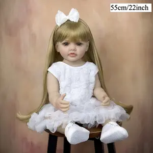 22 Inch 55cm Beautiful Reborn Baby Girl Doll with Soft Vinyl Body Lifelike Long Blonde Hair Handmade Art Toy Perfect for Kids Aged 3+ Ideal Birthday Gift for Little Princess