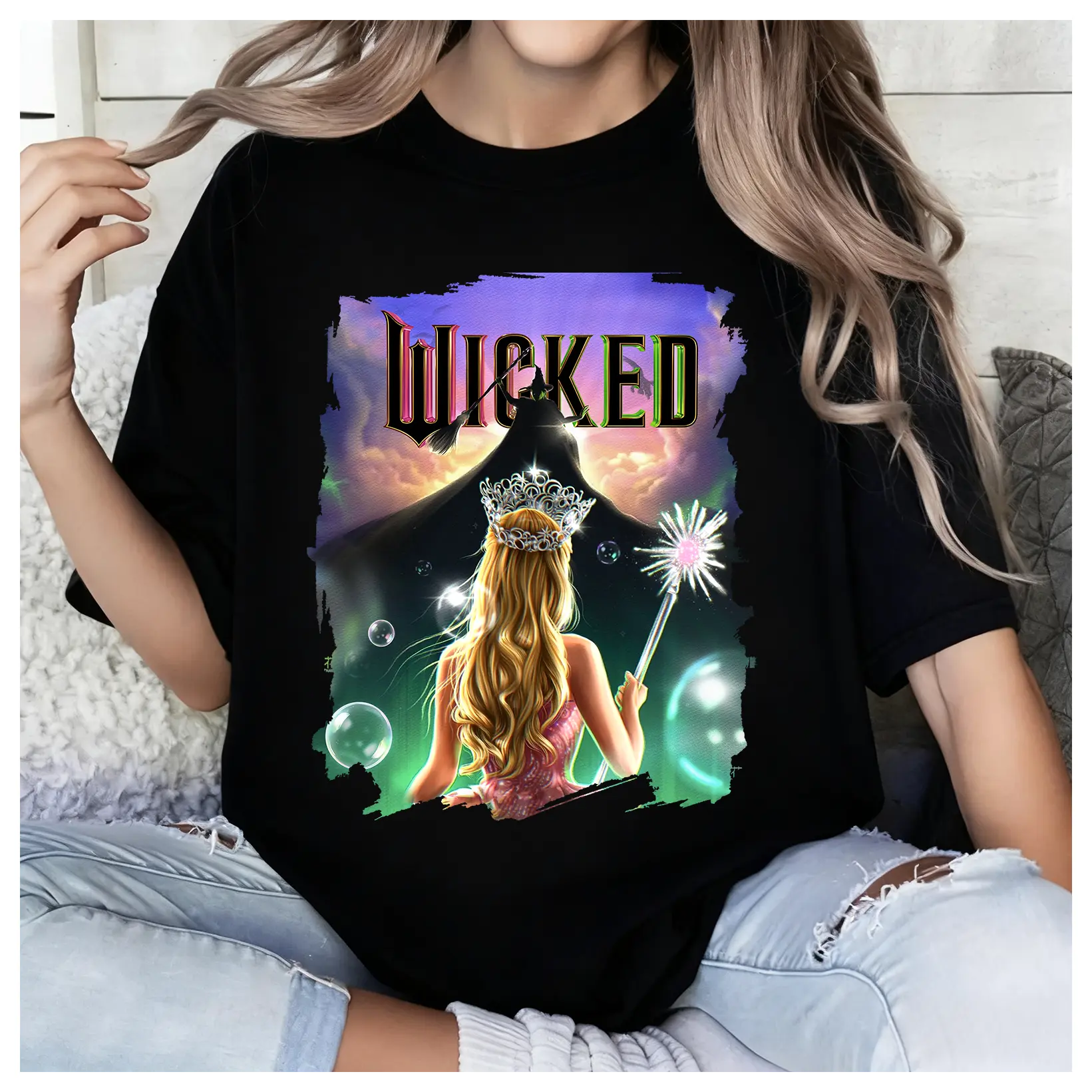 Unsiex Retro Wicked Changed For Good T-Shirt, Defy Gravity Broomstick Magic Wand, Wizard Movie Fan Tee, Wicked Musical Fan Gift