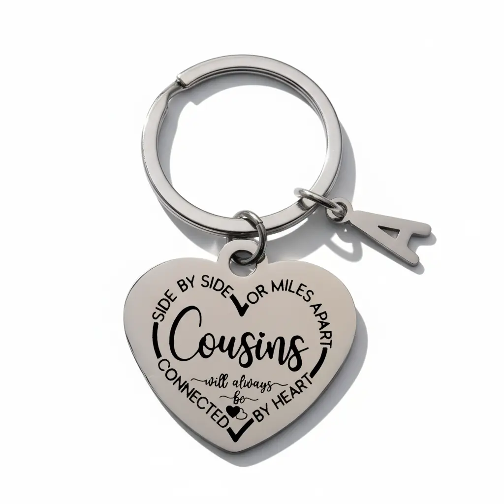 Stainless Steel Heart Graphic Charm Keychain - Chain-Attached, Circular Ring, Keychain Shaped Accessory, Birthday & Xmas Gift for Cousins, Chain-Attached Keychains, Charm Keychains