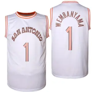 San Antonio #1 Men'S Basketball Jersey - 100% Polyester Embroidered Sports Top, V-Neck, Loose Fit, Slight Stretch Knit Fabric for Training, Team Sports, Outdoor Activities - Adult Male Universal Fit