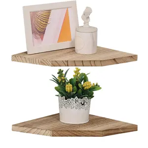 Wall-Mounted Corner Floating Shelf (2 Piece Set), Wall Shelf Unit, Real Wood Corner Storage Rack with Cable Holes, Perfect for Kitchen, Living Room, Bedroom