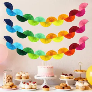 3PCS Colorful Party Paper Fan Streamers, Fan-Shaped Folding Petal Design with Gradient Colors,Birthday Party Supplies 3D Bachelorette Party Decorations