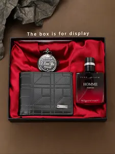 3pcs Personalized Pocket Watch Set, Engraved Watch, Textured Wallet, Elegant Perfume, Ideal Gift for Birthday, Christmas, Thanksgiving, Bachelor Party Gift