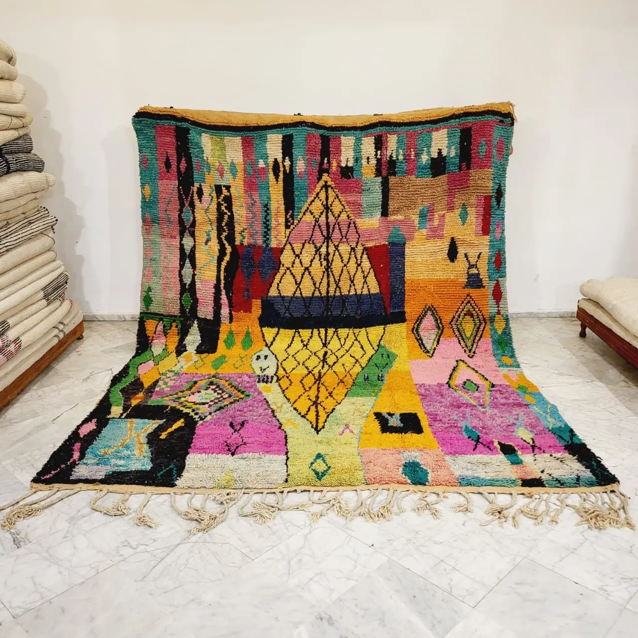 Moroccan area wool rug, living room rug , handmade Moroccan soft wool rug Cotton Indoor Black Anti-skid Non-slip Plaid