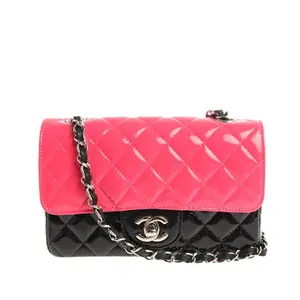 Pre-owned CHANEL Patent Crossbody Bags Classic Single Flap Mini Quilted Black/Pink