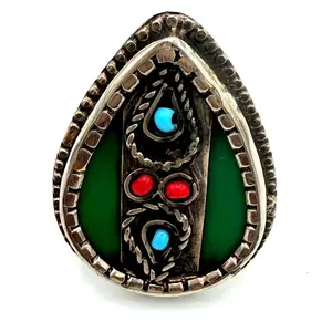 Vintage Afghan Kuchi Ring: Silver Blue Bohemian Statement Jewelry