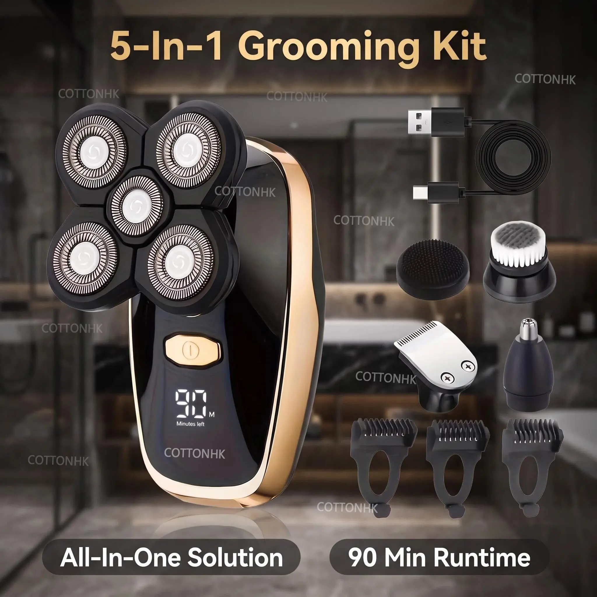 Rechargeable electric shaver for men, suitable for bald heads and beard care; men's bald head shaver, men's electric shaver, multifunctional grooming tool, portable professional shaving device, ideal for home or travel use