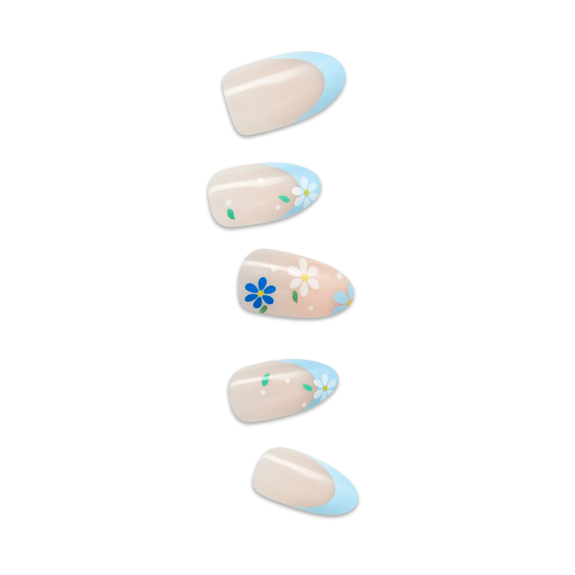 Impress Design No Glue Fake Press On Nails - Golden Nest | French Design, Blue, Medium, Almond, Manicure