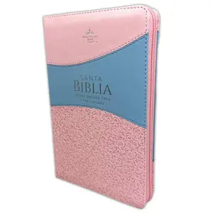 Biblia con Cierre Letra Grande 12 puntos para Mujer RV1960 imit piel rosado y celeste con índice