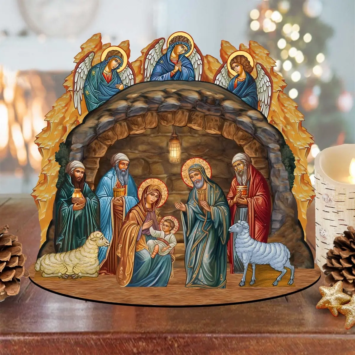 6.5 in. Nativity Scene with Angels Decorative Village Holiday Decor
