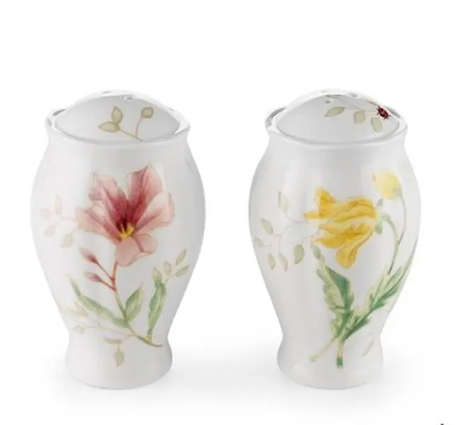 Lenox Butterfly Meadow 4" Salt & Pepper Shaker Set (Model 6108161) - Lenox White Porcelain, Nature's Pastel Hues, Dishwasher-Safe Kitchen Seasoning Utensils, Casual Table Décor