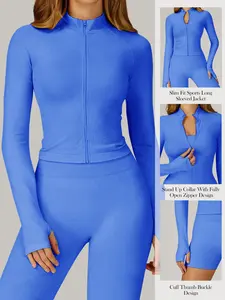 Women's sports jacket with full zip and thumbholes, Workout Clothes Women, the perfect choice for running and yoga, stylish activewear, yoga top for workouts, running, lightweight, figure-flattering long-sleeved fitted fitness wear, gym jacket