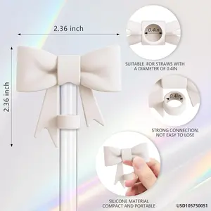 Compatible with Stanley Cup Accessories - 3Pcs 10mm Bow Straw Topper Compatible with Stanley Cup Straw Cover Cap, 2pcs White Bow Charms for Stanley 30&40 Oz Tumbler with Handle