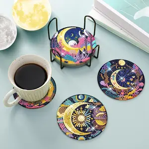 Set Of 8 Diamond Painting Coaster Set with Stand - DIY Craft Kit for Beginners Adults,Moon Diamond Painting Kits,Art Coasters,Bracket,Supplies Tableware Birthday kitchen gadgets