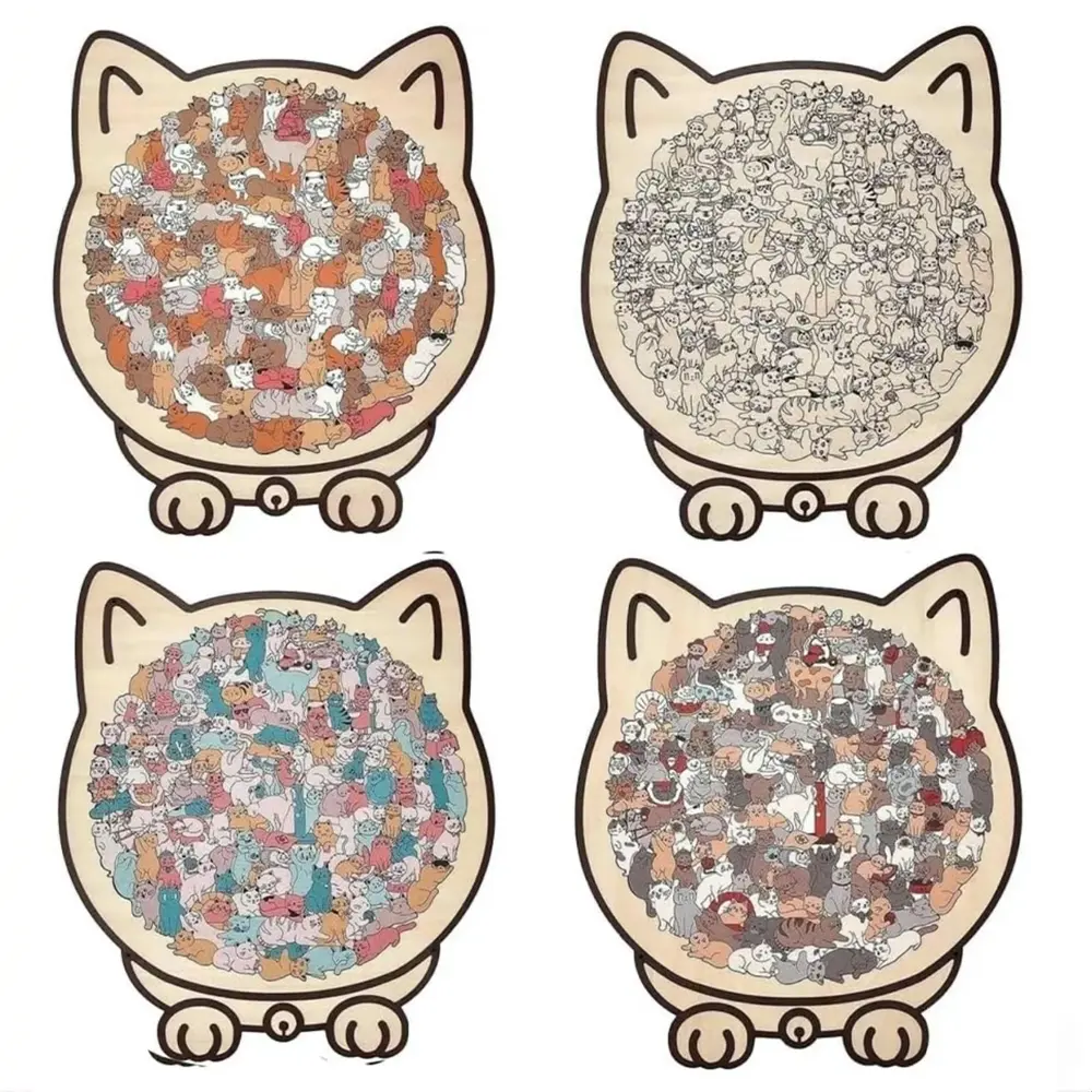 135-Piece Solid Wood Cat-Shaped Macaron Border Puzzle, High-Difficulty Irregular Stress Reliever, Vibrant Desktop Toy for Desks, Ideal House Decoration & Birthday Gift for Cat Lovers