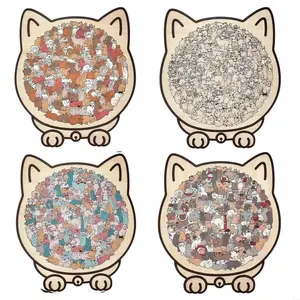 135-Piece Cat-Shaped Macaron Border Wooden Puzzle High-Difficulty Irregular Stress-Relief Toy Desktop Decor Ideal Birthday & Holiday Gift for Cat Lovers
