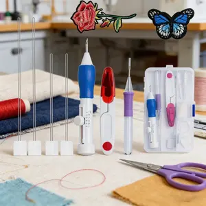 72pcs/4set Embroidery Pen Punch Needle Kit with Patterns for Clothing Customization