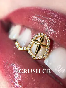 CRUSH CR 1pc 18K Gold Plated Copper Cross CZ Tooth Cap Grillz – Faithful Hip-Hop Jewelry for Female, Black Women, Girls, Men & Boys. Perfect for Parties, Church Events, Halloween & Gifts! Spiritual Bling Accessory Perfect for Birthday Party, Night Out