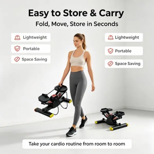 Compact Mini Stepper for Home Workouts - Space-Saver Cardio Machine with Resistance Bands, Digital Display, Adjustable Incline/Back Extension, Pulse Sensor, Ab/Twist Waist Sets, Free Daily Delivery