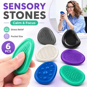 6 Pack Textured Sensory Worry Stones, portable pocket-sized & calming relief design, premium adult and kids fidget toys for autism, ADHD and anxiety support, ideal stress relief gadgets, classroom student prizes and daily mood soothing accessories