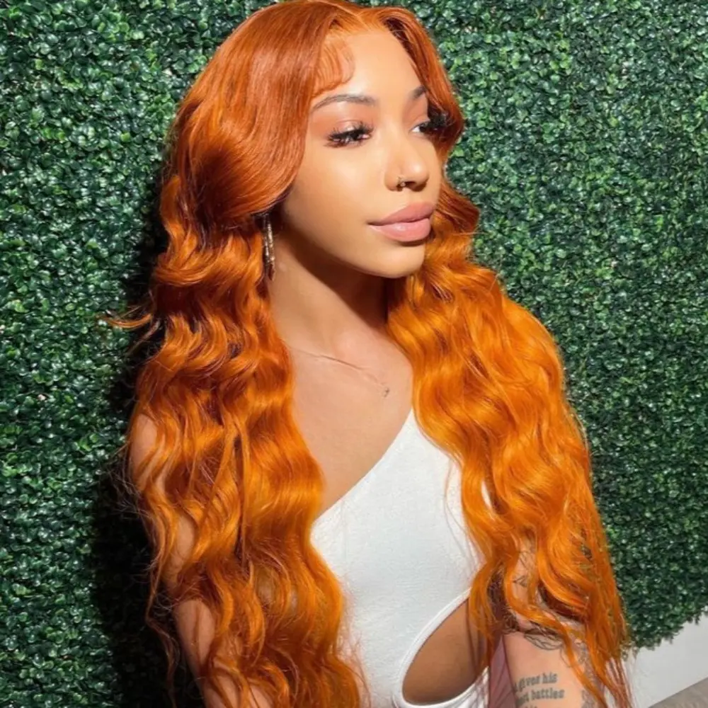 250% Density Ginger Orange 26 Inch Lace Front Wigs Body Wave 13x4 HD Lace Front Glueless Wigs with Baby Hair Long Wavy Synthetic Lace Front Wigs for Women Vitality Orange Synthetic Wig for Daily Wear Party Holiday Use
