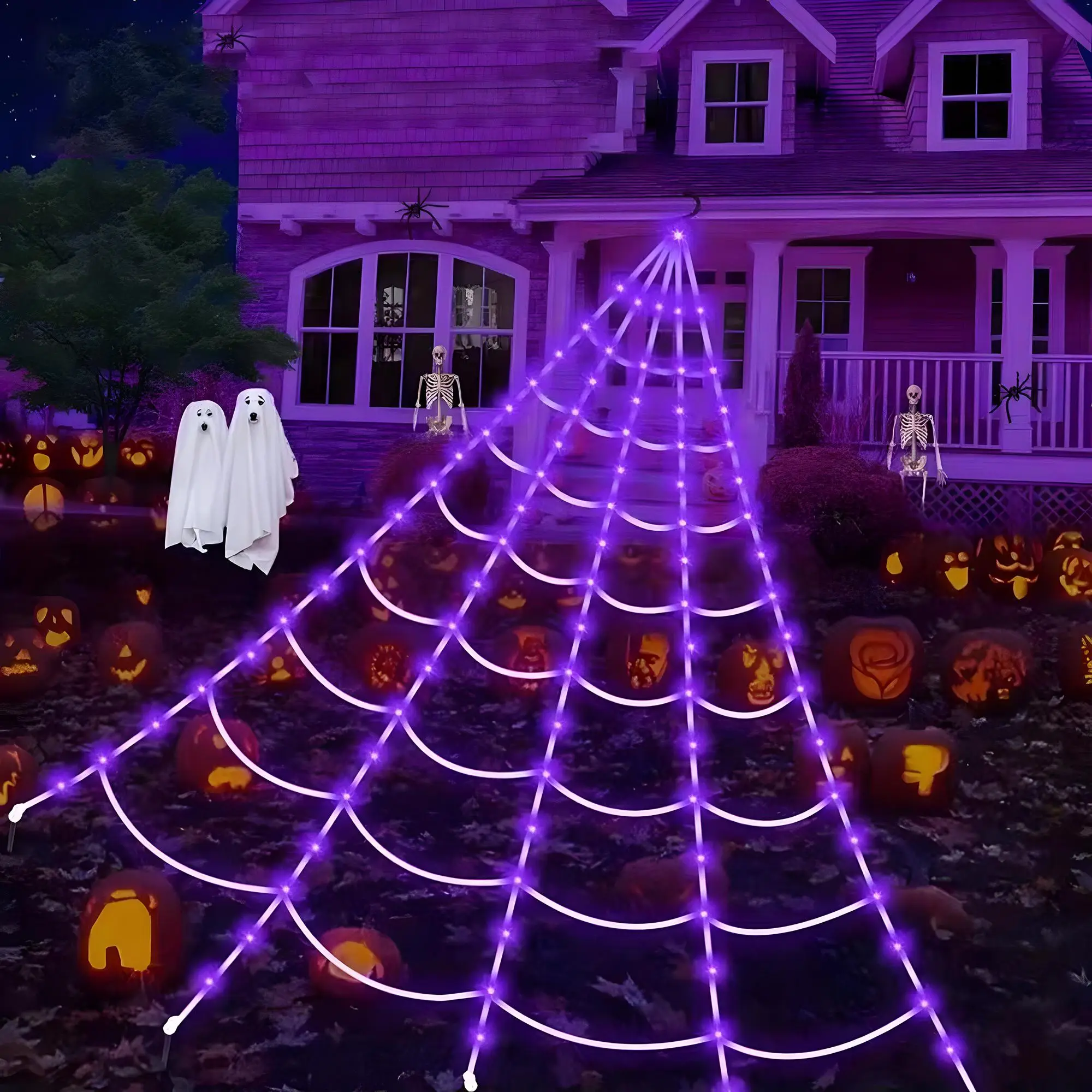 Purple Halloween Star Waterfall Hanging Light, Christmas Tree Decorative Light (Battery Required, without Battery), Christmas Garden Hanging Decor, Pa