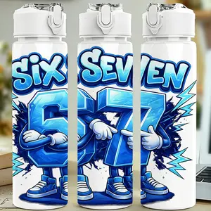 1pc 67 Plastic Water Bottle, Robot Printed Design Plastic Sports Bottle, Leakproof Water Bottle, Flip Top, Reusable, 25oz 750ml Lightweight Portable Leak Proof Travel Campling Drinks Bottle Drinking Cup, Drinkware, Running, Gift