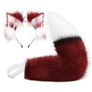 Light Whitered Fox Ears and Tail Role Play Set - Soft Furry Costume Accessories for Cosplay Halloween & Theme Parties